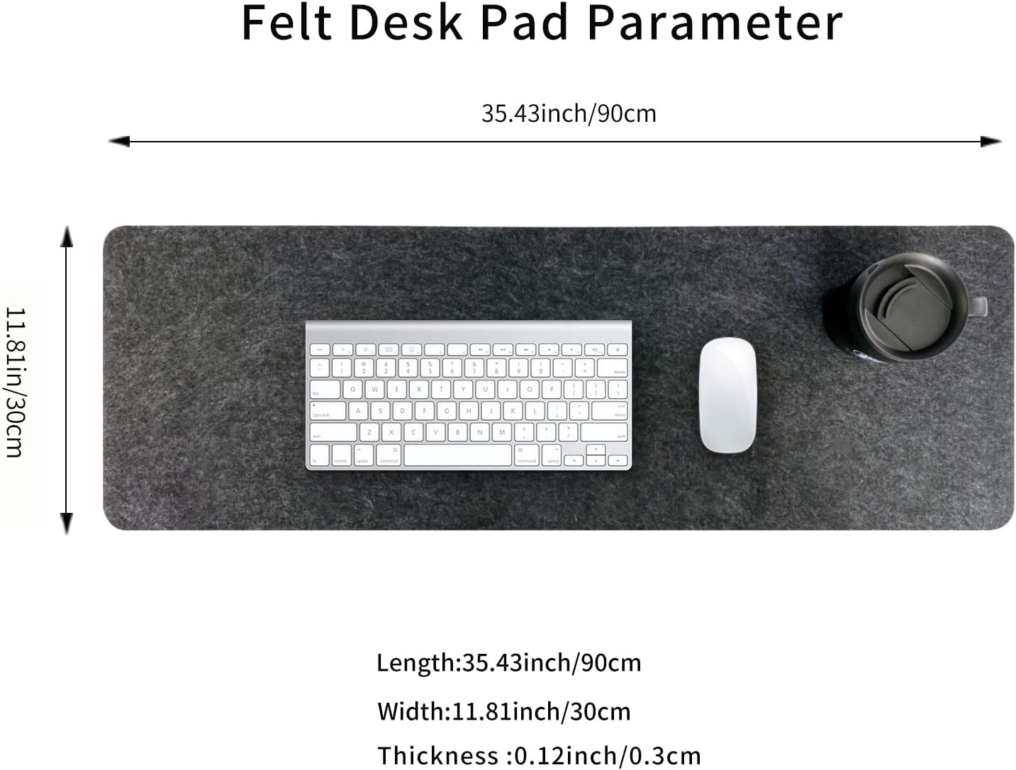 Felt Desk Mat | Computer Mat for Desk(36X12Inches) | Large Felt Mouse Pad and Keyboard Mat | Desk Protector for Office | Dark Gray